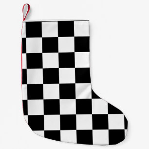 Meia De Natal Pequena Padrão Xadrez Preto e Branco