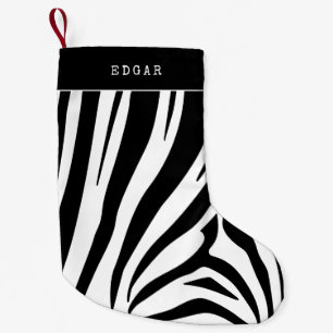 Meia De Natal Pequena Padrão Zebra preto-e-branco