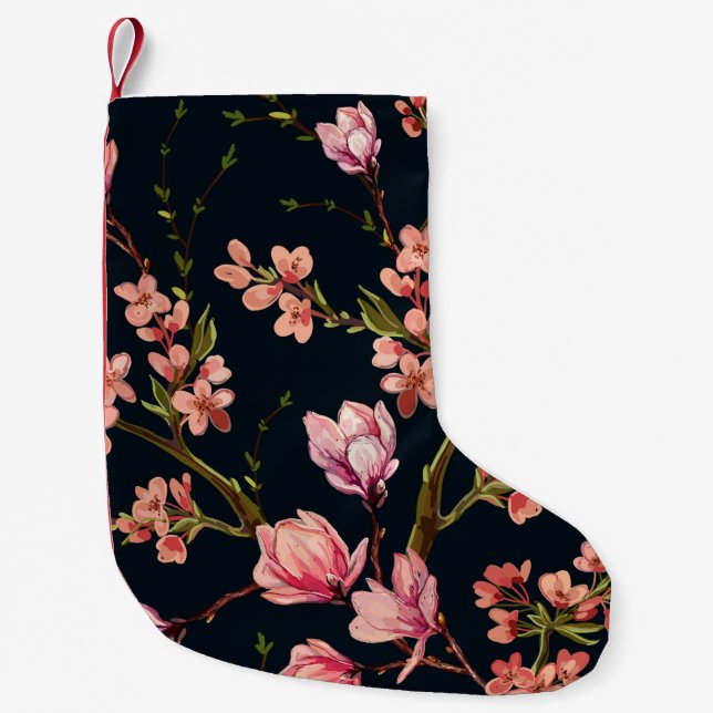 Meia De Natal Pequena Padrões florais sem costura com a mão (Frente)