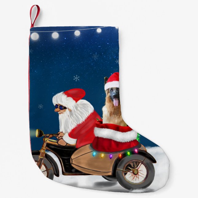 Meia De Natal Pequena Pai german shepherd Natal Papai Noel (Frente)