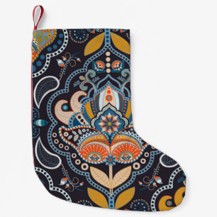 Meia De Natal Pequena Paisley Floral: Padrão Indiano Escuro