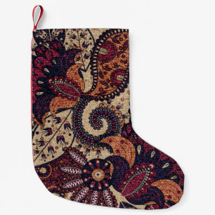 Meia De Natal Pequena Paisley floral sem costura com fl decorativo