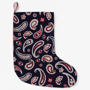 Meia De Natal Pequena Paisley tradicional indiano, padrão de marinho.