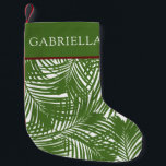 Meia De Natal Pequena Palm Tree Leaf Pattern Tropical Beach<br><div class="desc">O Natal na praia ou numa ilha uma meia-matéria com um padrão de folhas de palma verde e uma simples faixa vermelha que pareça excelente pendurada no polo ou na casa de praia.</div>