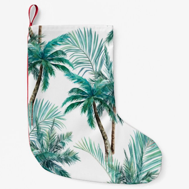 Meia De Natal Pequena Palma Tropical: Padrão de Selva de Aquarela. (Frente)