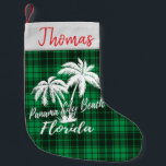 Meia De Natal Pequena Panamá City Beach Flórida Palm Trees Xadrez Verde<br><div class="desc">Panamá City Beach Flórida Palm Trees Pequenos no Natal. Aproveite o Natal de férias na praia na Flórida. Prendam essas lindas meias pela chaminé por um cheio de guloseimas na manhã de Natal.</div>