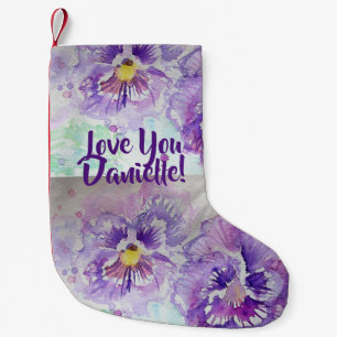 Meia De Natal Pequena Pansy Watercolor Flowers Floral Te Amo