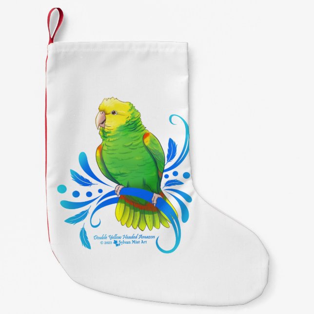 Meia De Natal Pequena Papagaio Amazônico Duplo Amarelo (Frente)