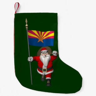 Meia De Natal Pequena Papai Noel Acenando Bandeira do Arizona