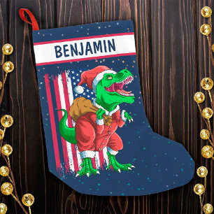 Meia De Natal Pequena Papai Noel Azul Engraçado de Natal TRex Tiranossau