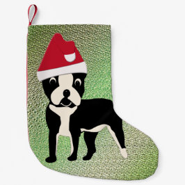 Meia De Natal Pequena Papai noel Boston Terrier