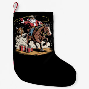 Meia De Natal Pequena Papai Noel Caubói Vintage Natal Cavalo Vaca 