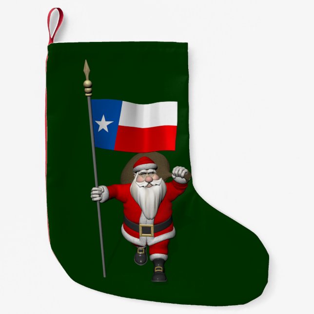 Meia De Natal Pequena Papai Noel com a bandeira de Texas (Frente)