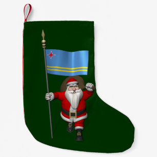 Meia De Natal Pequena Papai Noel Com Alferes De Aruba
