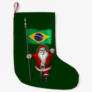 Meia De Natal Pequena Papai Noel Com Alferes Do Brasil