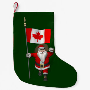 Meia De Natal Pequena Papai Noel Com Alferes Do Canadá