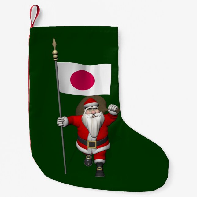 Meia De Natal Pequena Papai Noel Com Alferes Do Japão (Frente)
