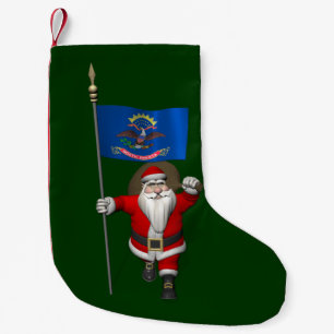 Meia De Natal Pequena Papai Noel Com Estandarte De Dakota Do Norte