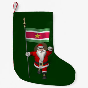 Meia De Natal Pequena Papai Noel Com Estandarte Do Suriname