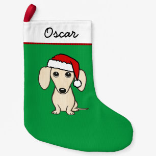 Meia De Natal Pequena Papai Noel Dachshund de Creme Cachorro Wiener Fofo