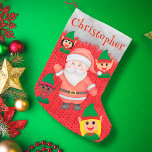 Meia De Natal Pequena Papai Noel e Elf dizendo "Olá, lindo nome adorável<br><div class="desc">Papai Noel e Elf dizendo "Olá,  lindo nome adorável"</div>