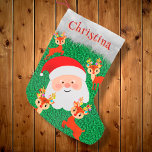 Meia De Natal Pequena Papai Noel e Reindeer, nome personalizado fofo<br><div class="desc">Papai Noel e Reindeer com nome personalizado Pequeno Natal Stocks</div>
