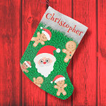 Meia De Natal Pequena Papai Noel gingerpão nome personalizado<br><div class="desc">Papai Noel e gengibre nome personalizado Pequeno Natal Stocks</div>