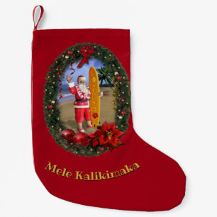 Meia De Natal Pequena Papai noel havaiano com prancha