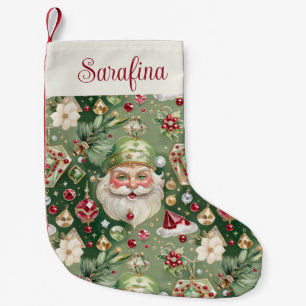 Meia De Natal Pequena Papai Noel Joalheiro Aquarela Natal Estilo Vintage