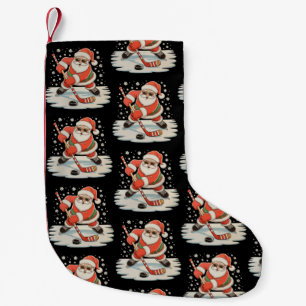 Meia De Natal Pequena Papai Noel jogando hóquei no gelo Natal Xmas Espor