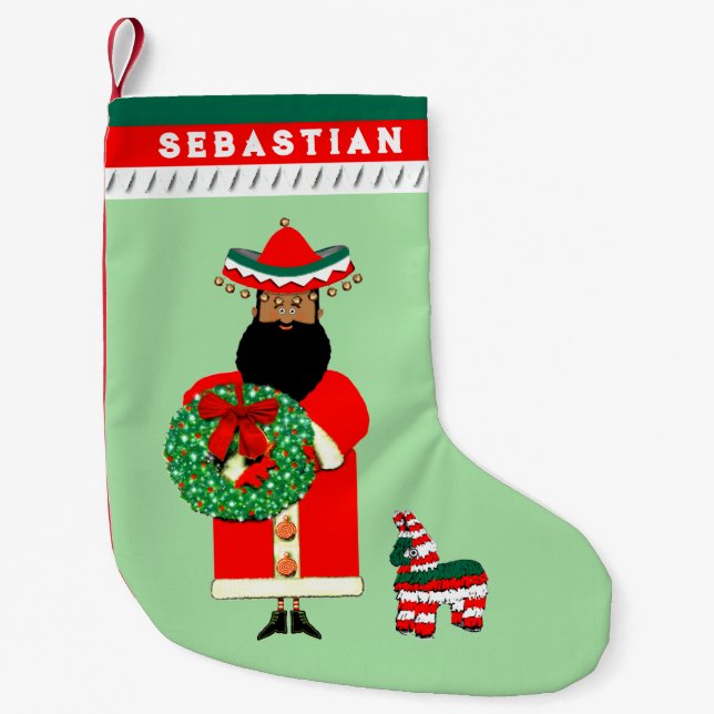 Meia De Natal Pequena Papai Noel Mexicano (Frente)