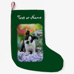 Meia De Natal Pequena Papai noel personalizado do cão de Boston Terrier