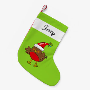 Meia De Natal Pequena Papai Noel Robin Bird Fofo e Nome Personalizado