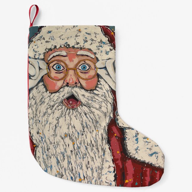 Meia De Natal Pequena Papai Noel Surpreso (Frente)