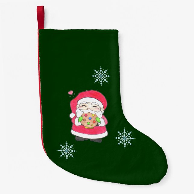 Meia De Natal Pequena Papais noeis adoram cookies (Frente)