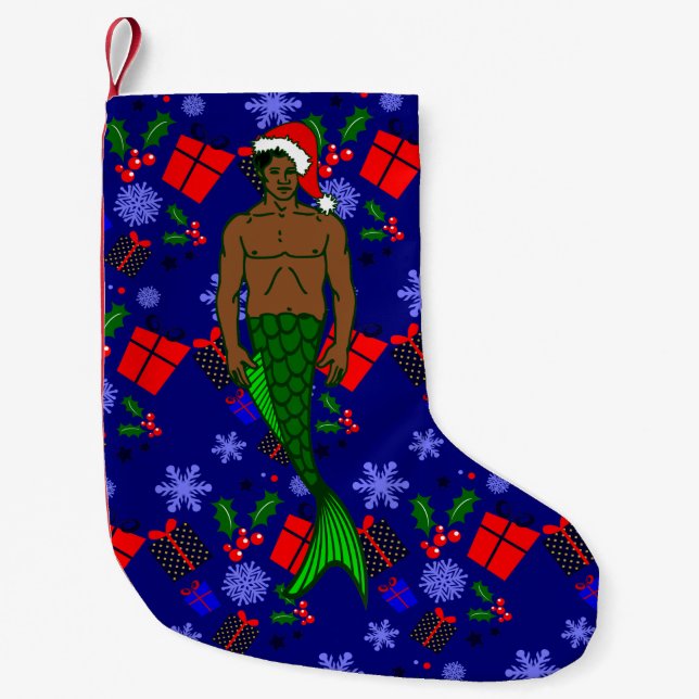 Meia De Natal Pequena papais noeis afro-negro merman feio xmas mermaid p (Frente)