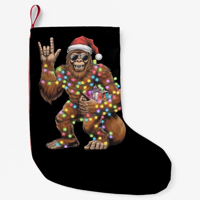 Meia De Natal Pequena Papais noeis Bigfoot Luzes de Natal Engraçadas (Frente)