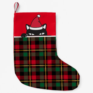 Meia De Natal Pequena Papais noeis Black Cat Peeking Buffalo Xadrez Engr