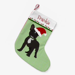 Meia De Natal Pequena Papais noeis Black French Bulldog Personalizado