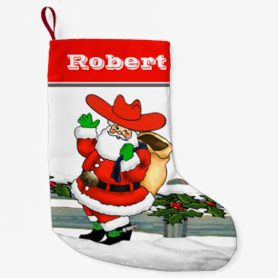 Meia De Natal Pequena Papais noeis de cowboy ocidentais Cena de inverno 