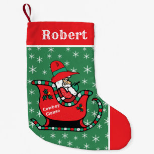 Meia De Natal Pequena Papais noeis De Cowboy Ocidentais Em Sleigh