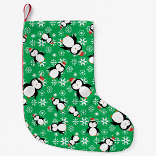 Meia De Natal Pequena Papais noeis de flocos de neve verdes de pinguim