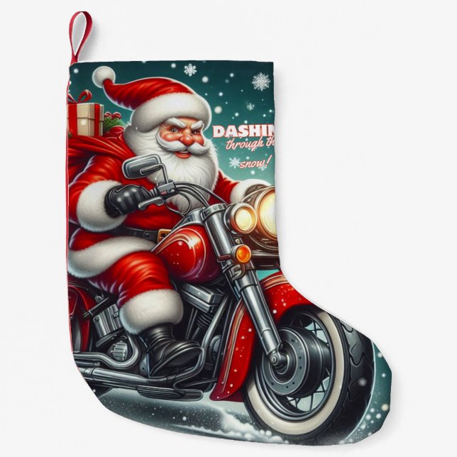 Meia De Natal Pequena Papais noeis de motocicleta (Frente)