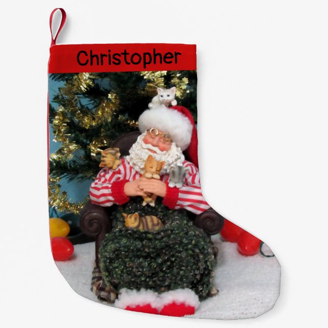 Meia De Natal Pequena Papais noeis e gatinhos personalizados estoque de  (Frente)