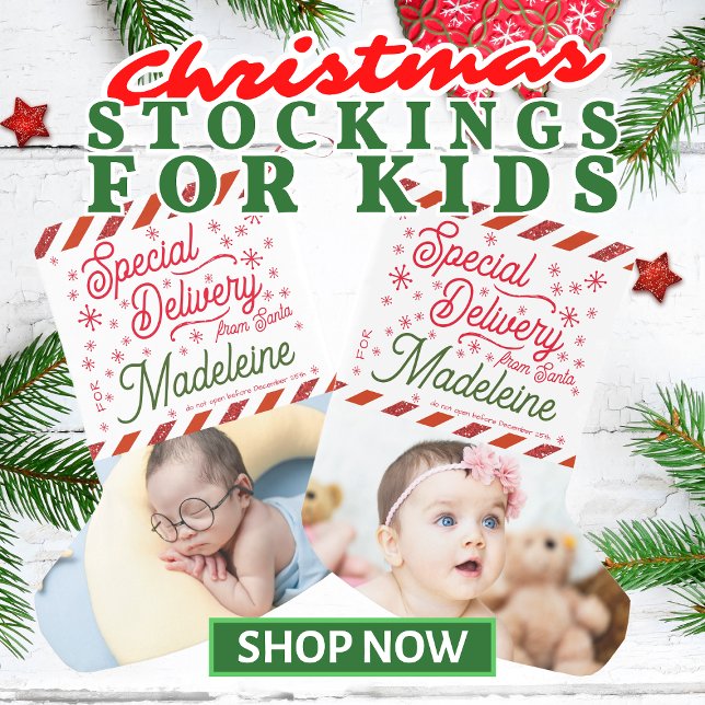 Meia De Natal Pequena Papais noeis especiais de entrega Adicionar nome d (Special Delivery from Santa: Christmas Stockings for Kids and Toddlers with Custom Name and Photo)