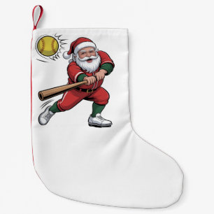 Meia De Natal Pequena Papais noeis Jogando Softball no Natal