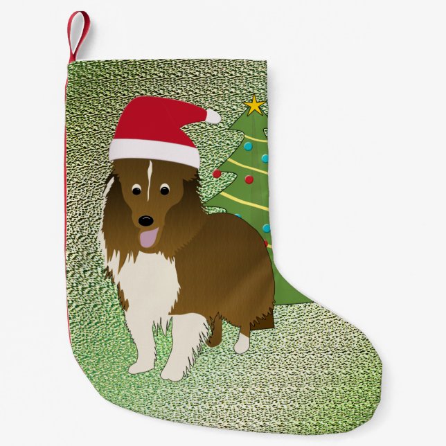 Meia De Natal Pequena Papais noeis Shetland Sheepdog (Frente)