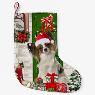 Meia De Natal Pequena Papillon Dog Christmas