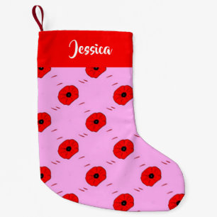 Meia De Natal Pequena Papoila vermelha a rosa