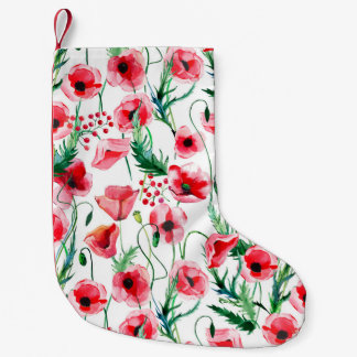 Meia De Natal Pequena Papoilas vermelhas: ilustração floral de aquarela